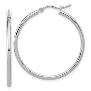 2mm Round Hoop Earrings in 14k White Gold, 35mm (1 3/8 Inch)